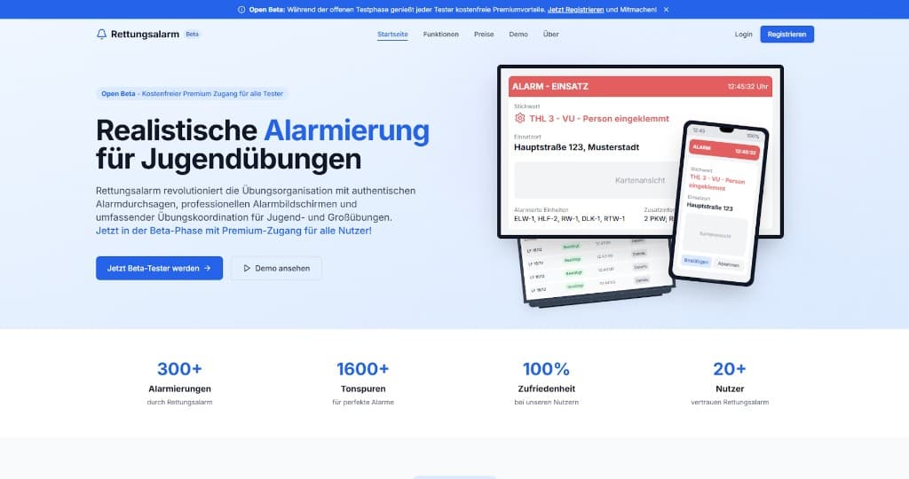 Rettungsalarm SaaS — Conversion-Website Webdesign UX Dashboard SEO Referenz atondix