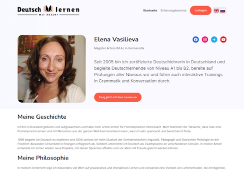 Atondix Kundenreferenzen 14 Profesionnele Portfoliowebseite fuer Elena Vasilieva aus Nuernberg Atondix aus Fuerth